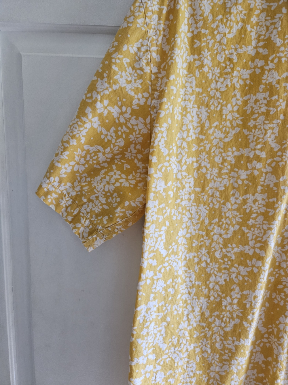 Mens Yellow Floral Short Sleeve Button Down Shirt Slim Fit L